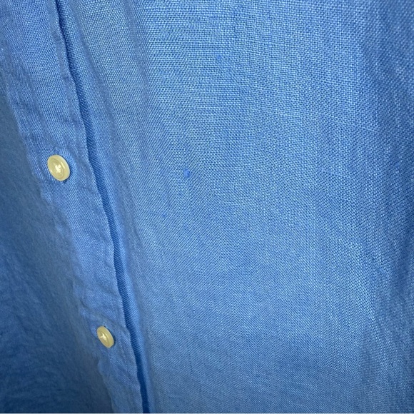 Vintage‎ Polo Ralph Lauren 100% Linen Short Sleeve Button Shirt Light Blue Large - Picture 6 of 7